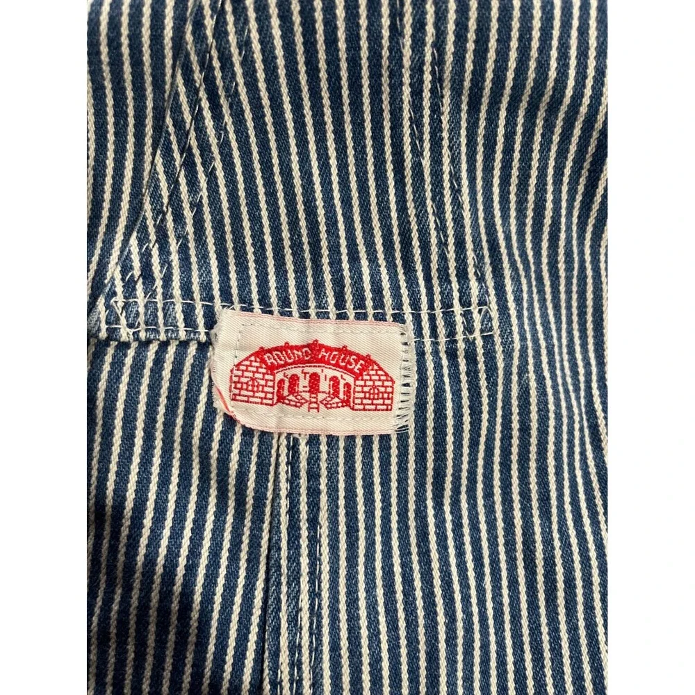 Round House Railroad Blue Hickory Stripe Denim Bib Overalls Workwear Vintage